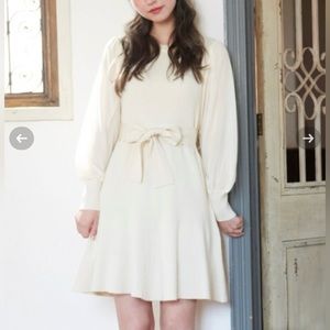 Majestic Legon Tulle-Sleeve Knit Dress Size M Ivory Japan Kawaii Winter Fall
